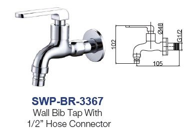 SWP-BR-3367  Wall Bib Tap With Hose Connector - brass