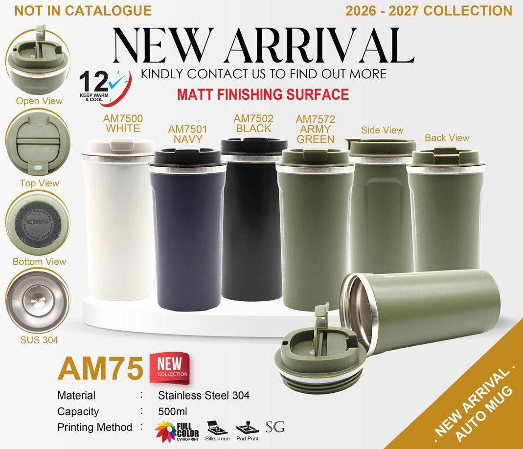 AM75 — AUTO MUG STAINLESS STEEL 304 (INNER) + MATTE FINISH 500ml [12 HOUR HEAT RETENTION 🕛] [NEW PRODUCT 2026]