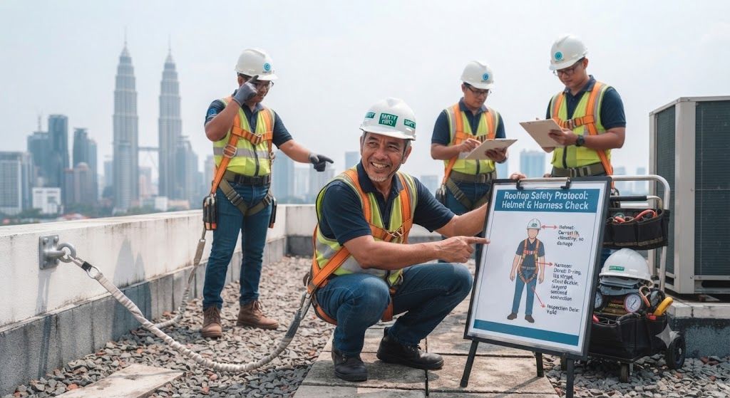 HVAC safety helmet and harness requirements