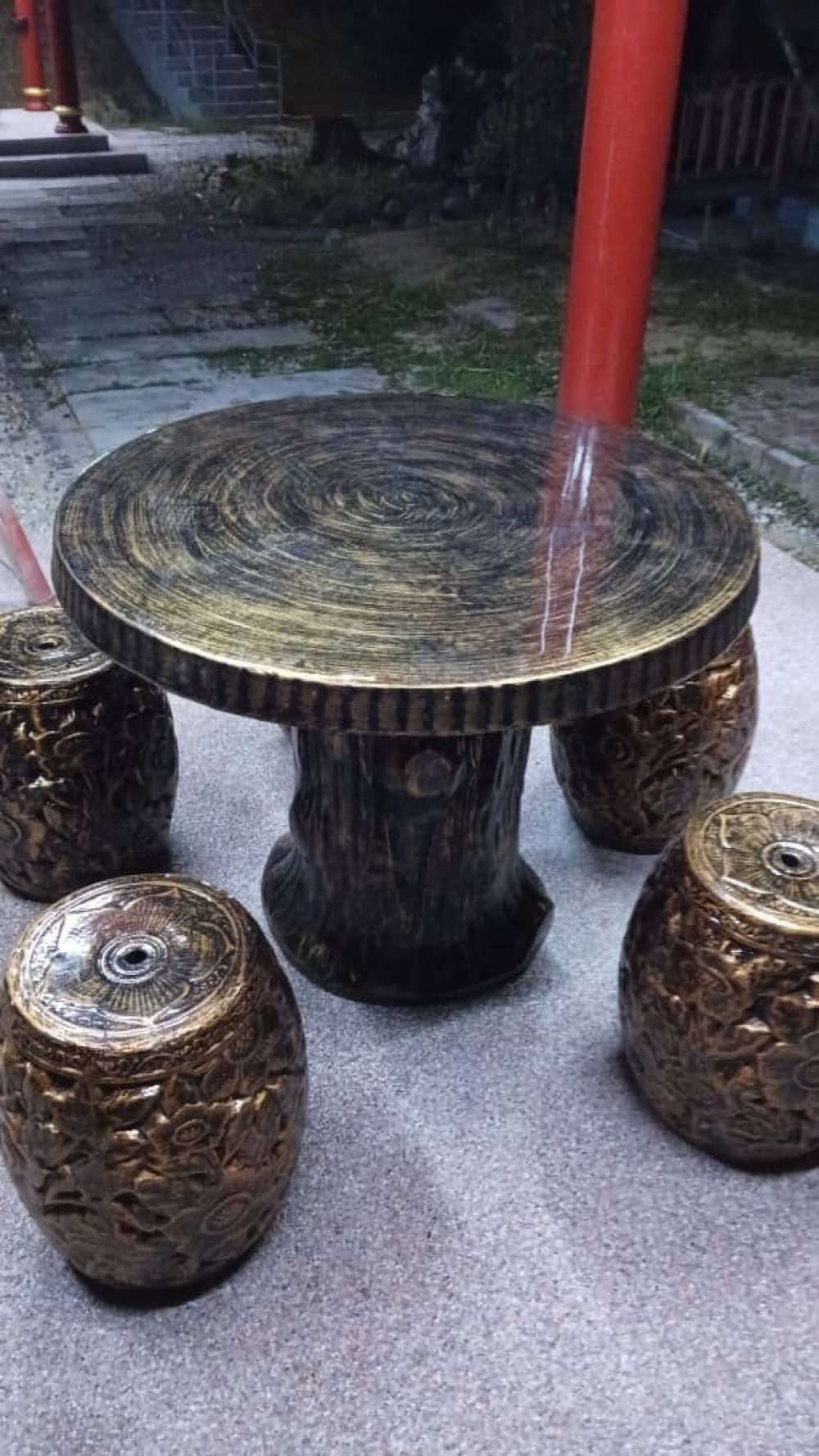 Premium Handmade Concrete Stone Table Set with Decorative Stools and Wood Finish Design | Set Meja Batu Konkrit Premium | Kerusi Taman Handmade Rekaan Kayu Antik | Deliver Penang, Bertam, Kulim, Lunas, Puchong, Kl
