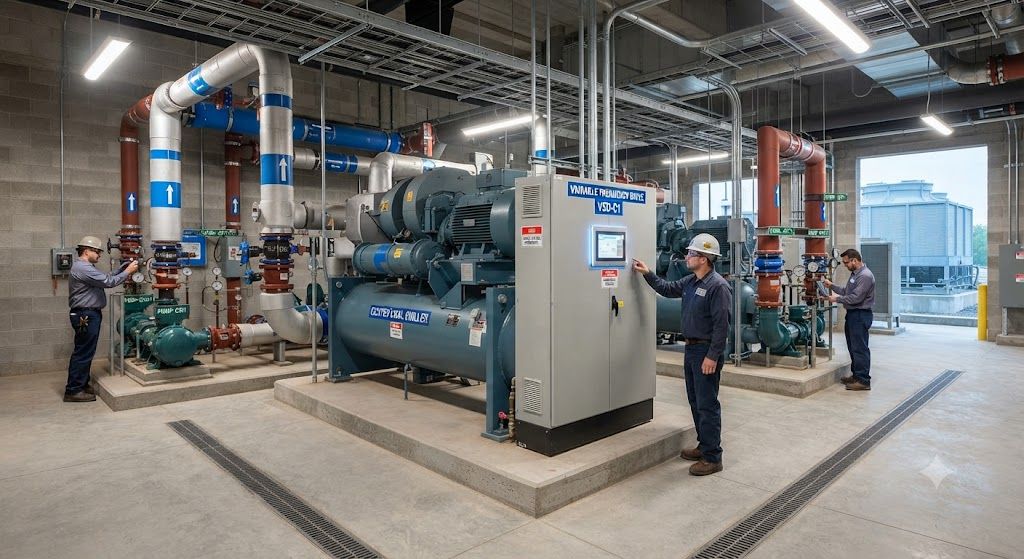 Variable frequency drive centrifugal chiller installation