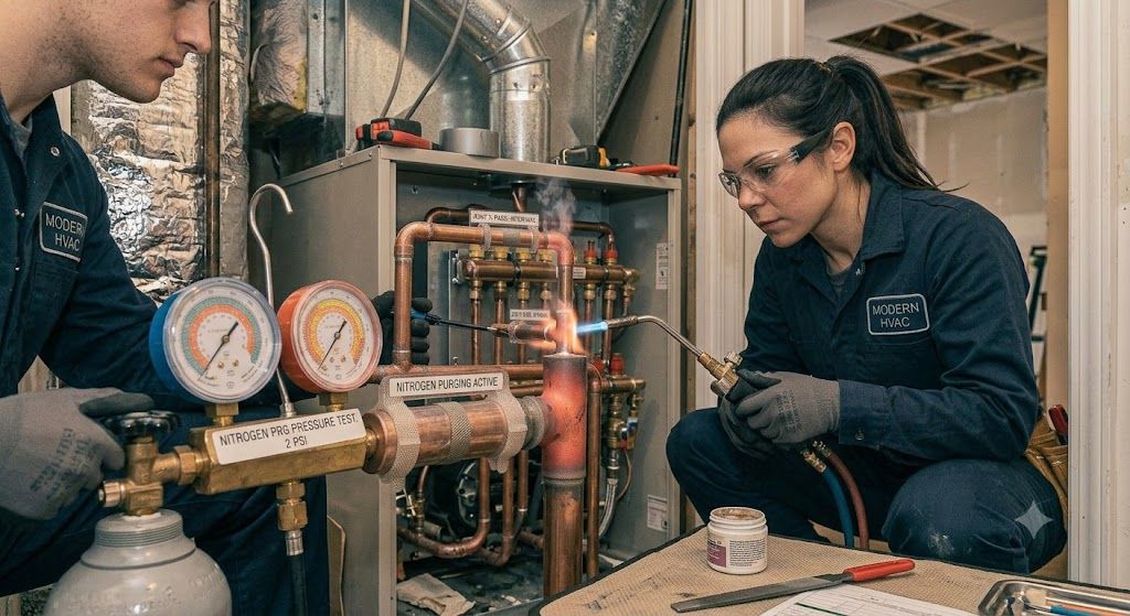 copper joint brazing HVAC field installation