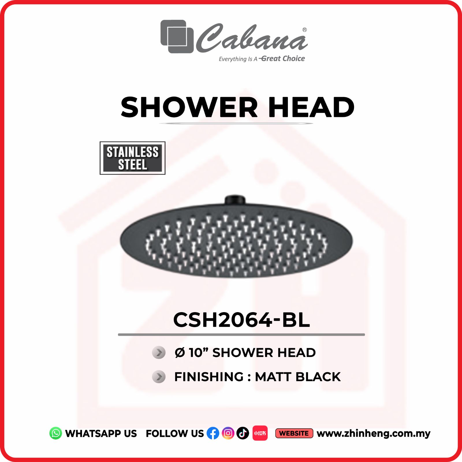 CABANA 10'' ROUND SHOWER HEAD  CSH2064-BL