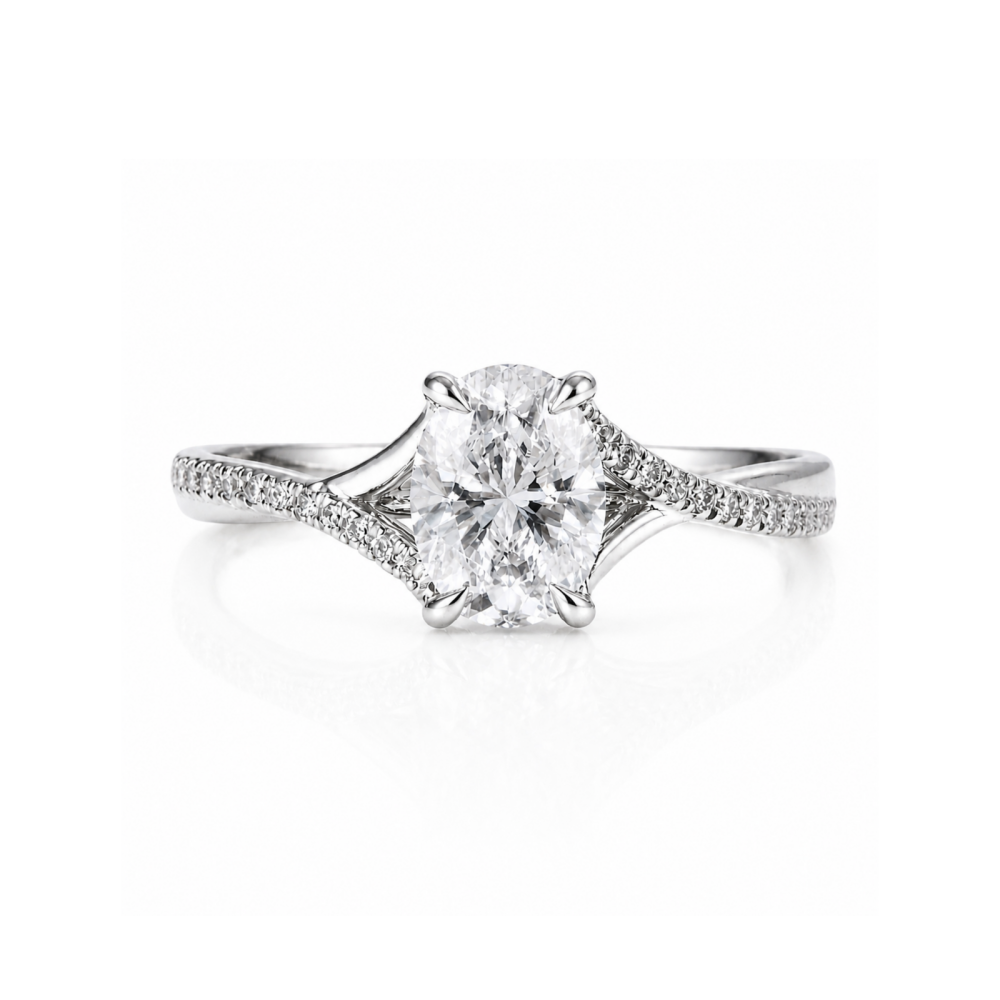 Roman & Co庐 Arlena Oval Solitaire Pav茅 Engagement Ring