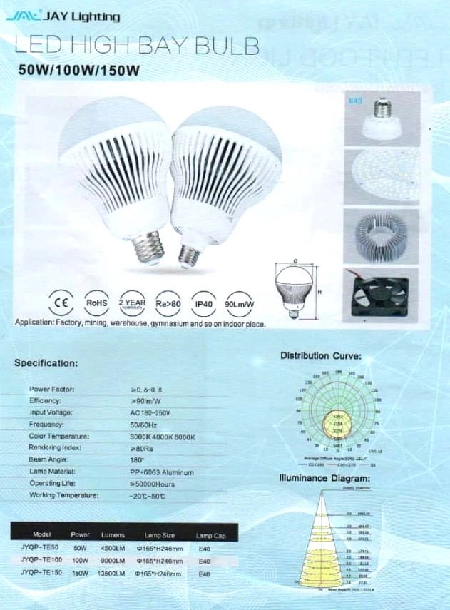 JAY LIGHTING 150W HIGH BAY LED LIGHT BULB E27 / E40 HIGH LUMEN 13500LM LAMP FACTORY CAR PARK WAREHOUSE