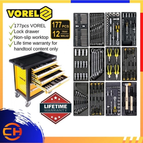 VOREL 6-DRAWER ROLLER TOOL CART WITH 177PCS TOOLS [YT-58540]