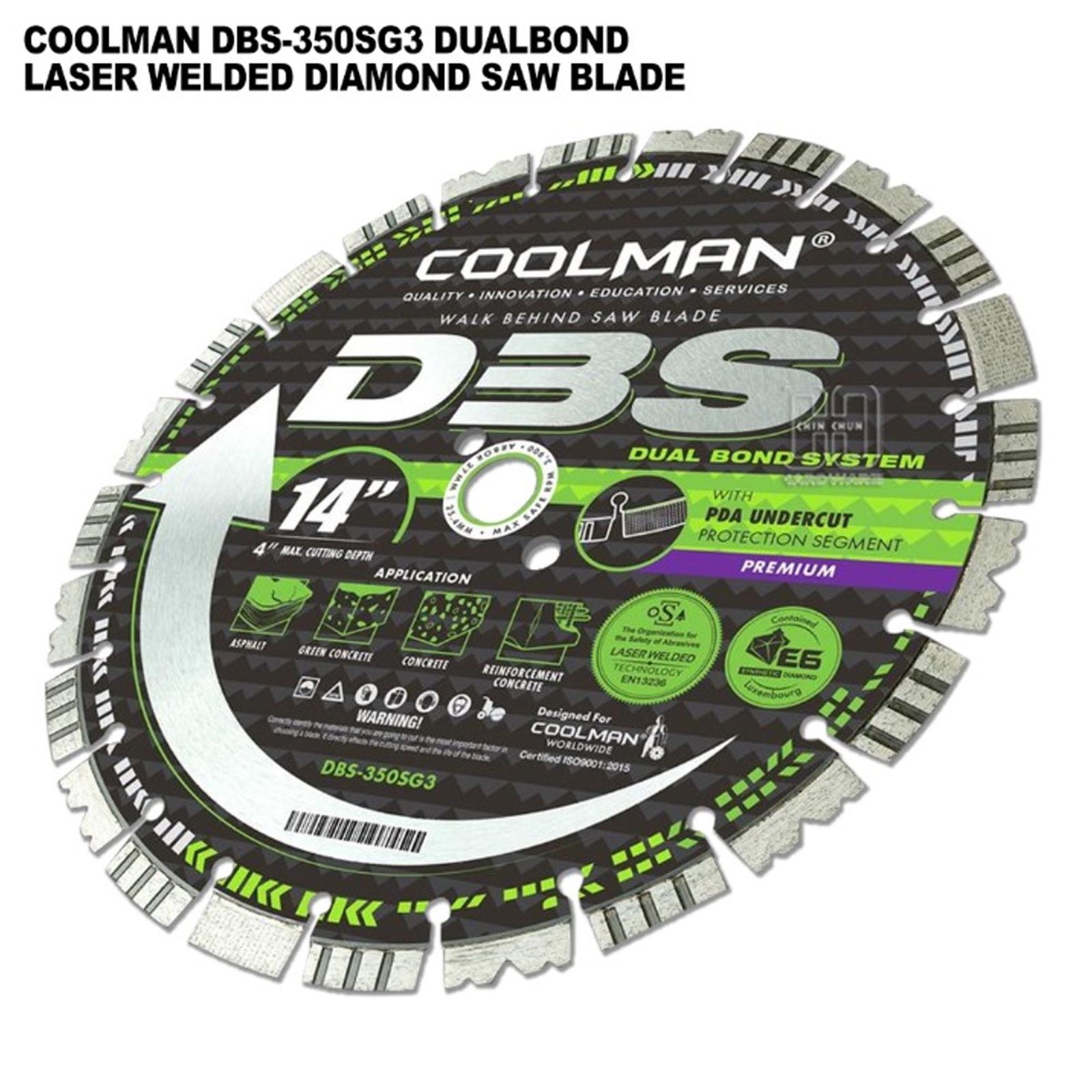 COOLMAN DBS-350SG3 DUALBOND LASER WELDED DIAMOND SAW BLADE