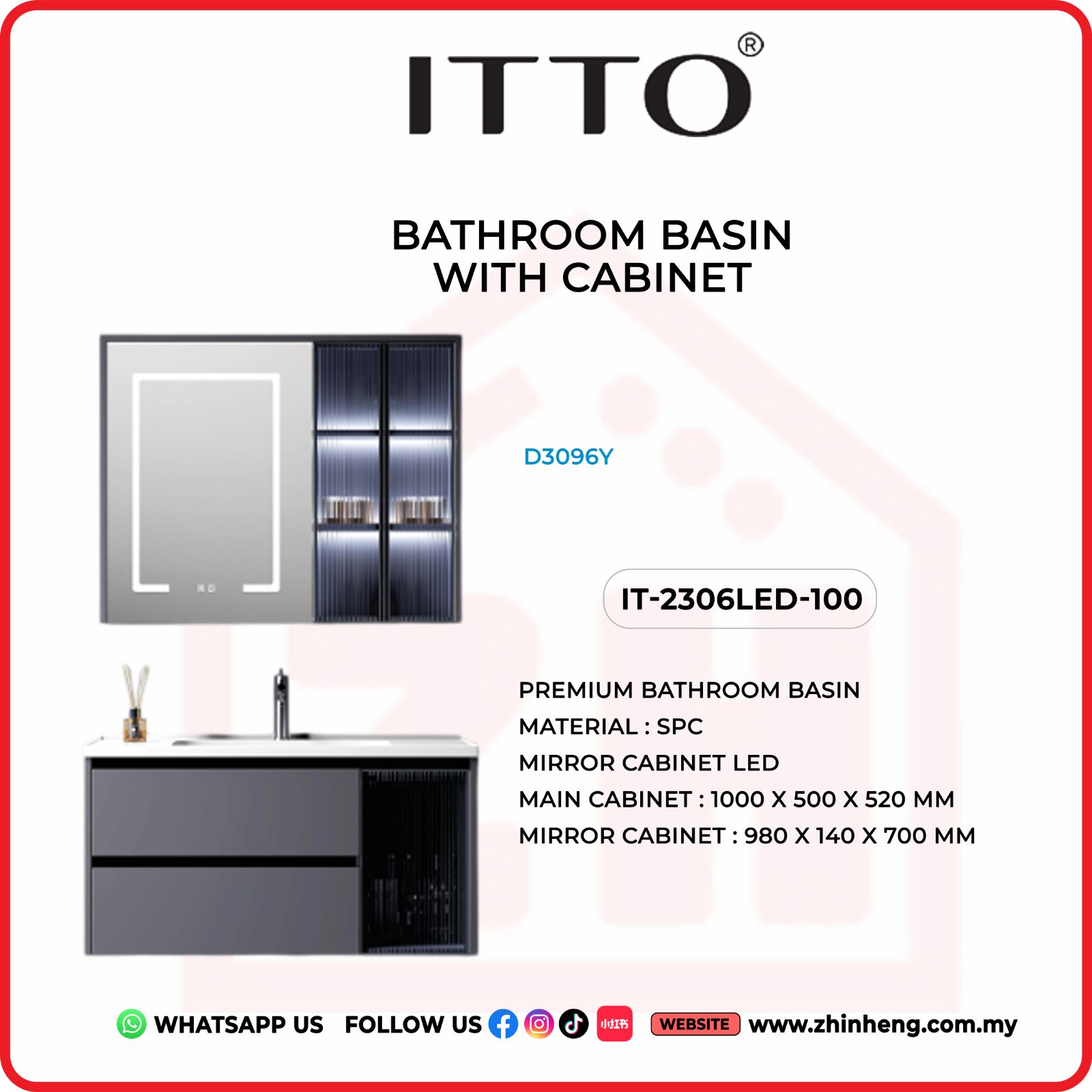 ​​​​​​​​​​​​​​ITTO BATHROOM BASIN WITH CABINET IT-2306LED-100