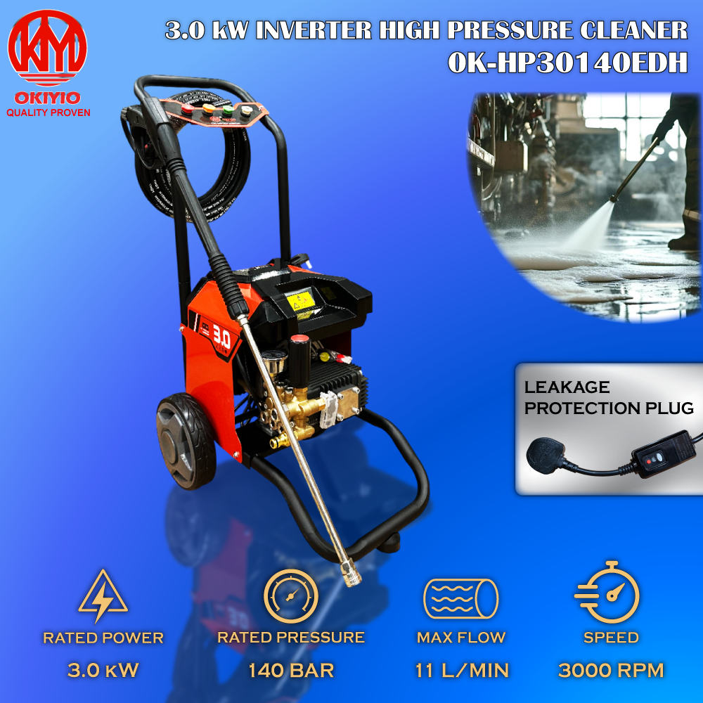 OKIYIO 3.0 kW INVERTER HIGH PRESSURE CLEANER (130 - 140 bar) MID DUTY