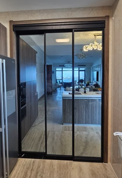 6mm Blue Tempered Slim Frame Sliding door at Forest City JB