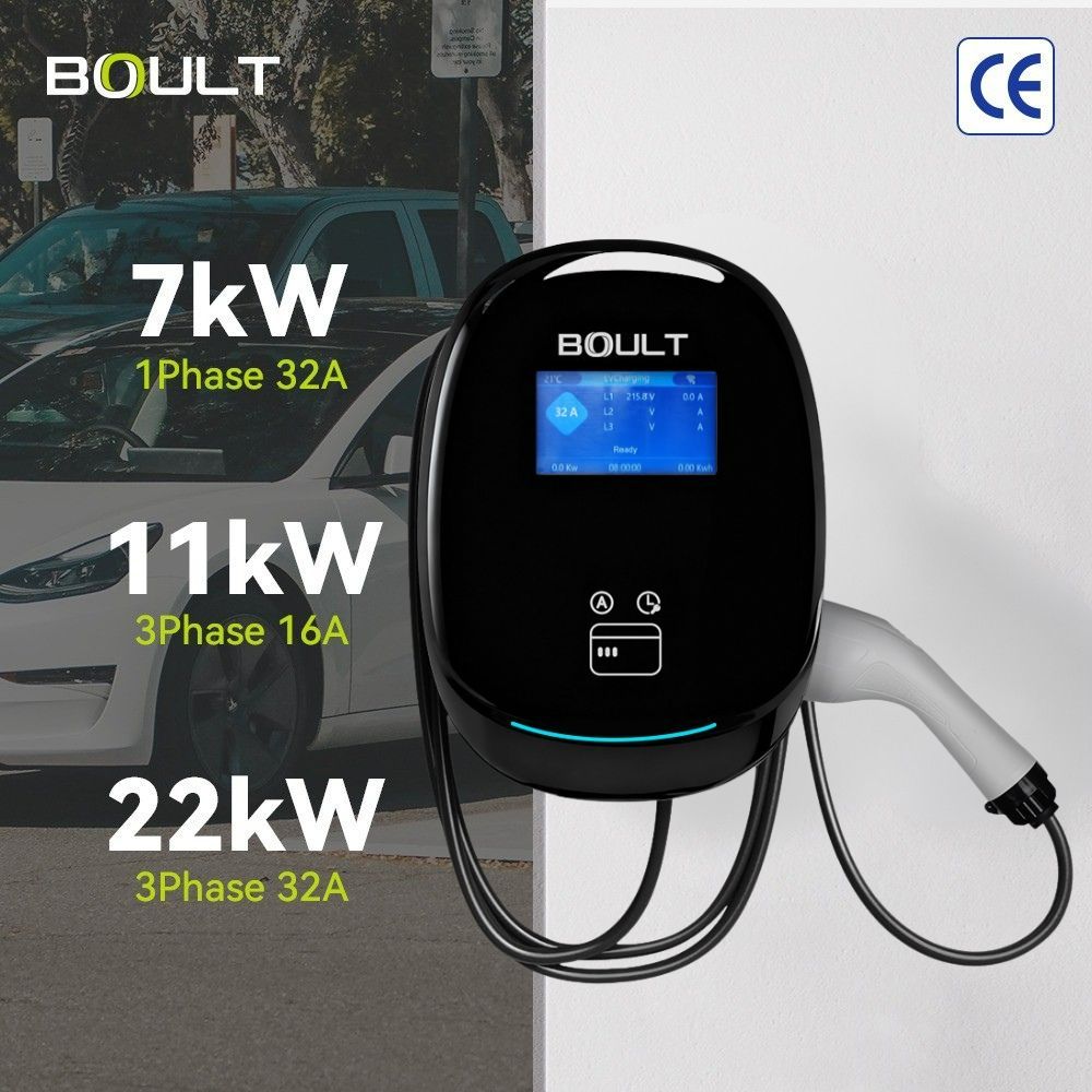 Boult 7kW / 11kW / 22kW Wallbox EV Charger + App Control (BP02Black) Type 2 Home AC Charger