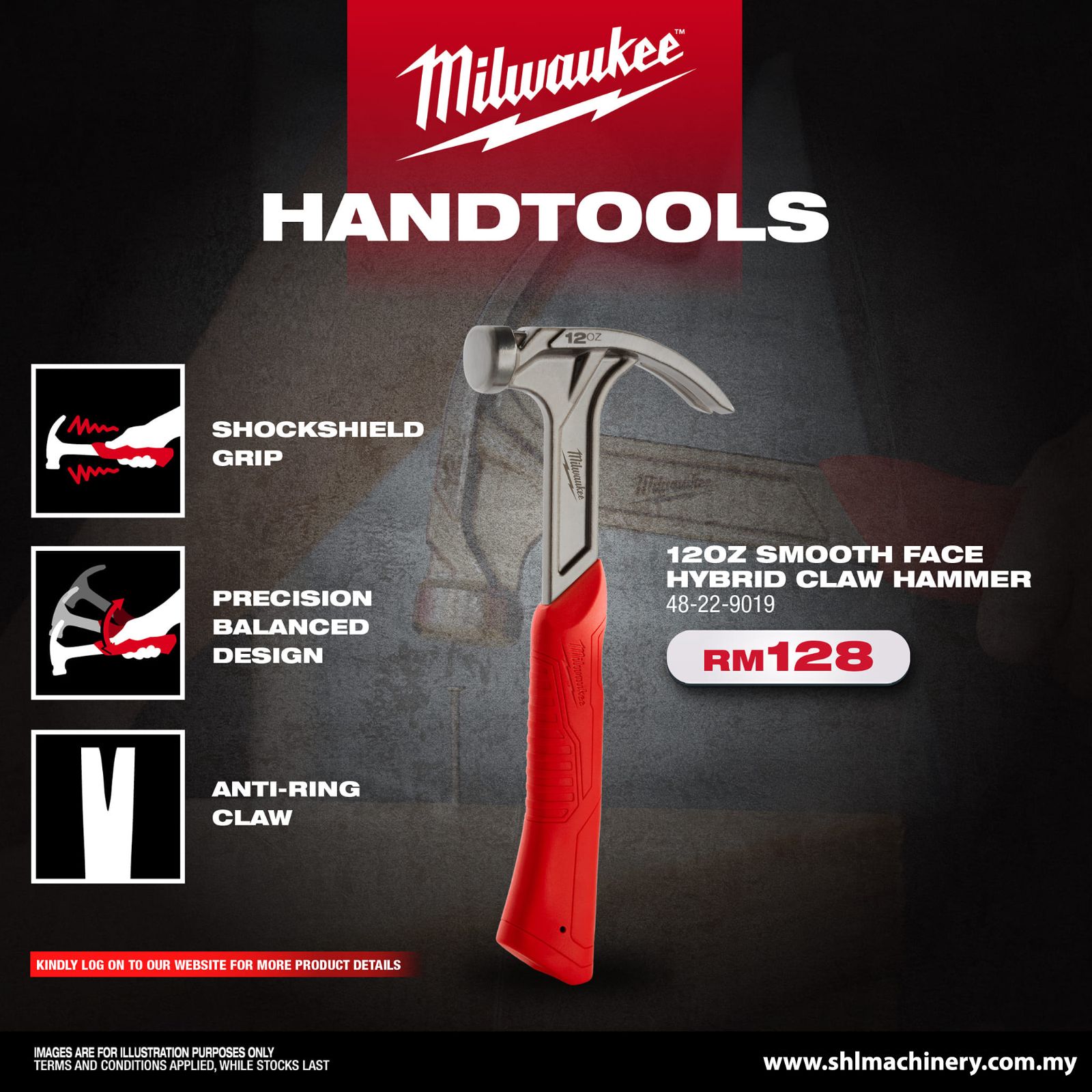 MILWAUKEE 12oz Smooth Face Hybrid Claw Hammer