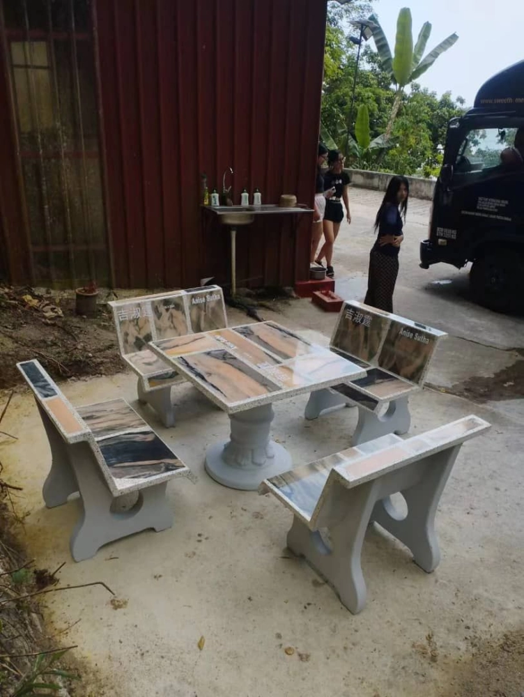 Marble Slab Stone Table And Bench | Outdoor Stone Concrete Table Bench | Kerusi Meja Batu Sesuai Untuk Tujuan Derma | KL | MBSP | Majlis Perbandaran | Kulim | Lunas | Sp
