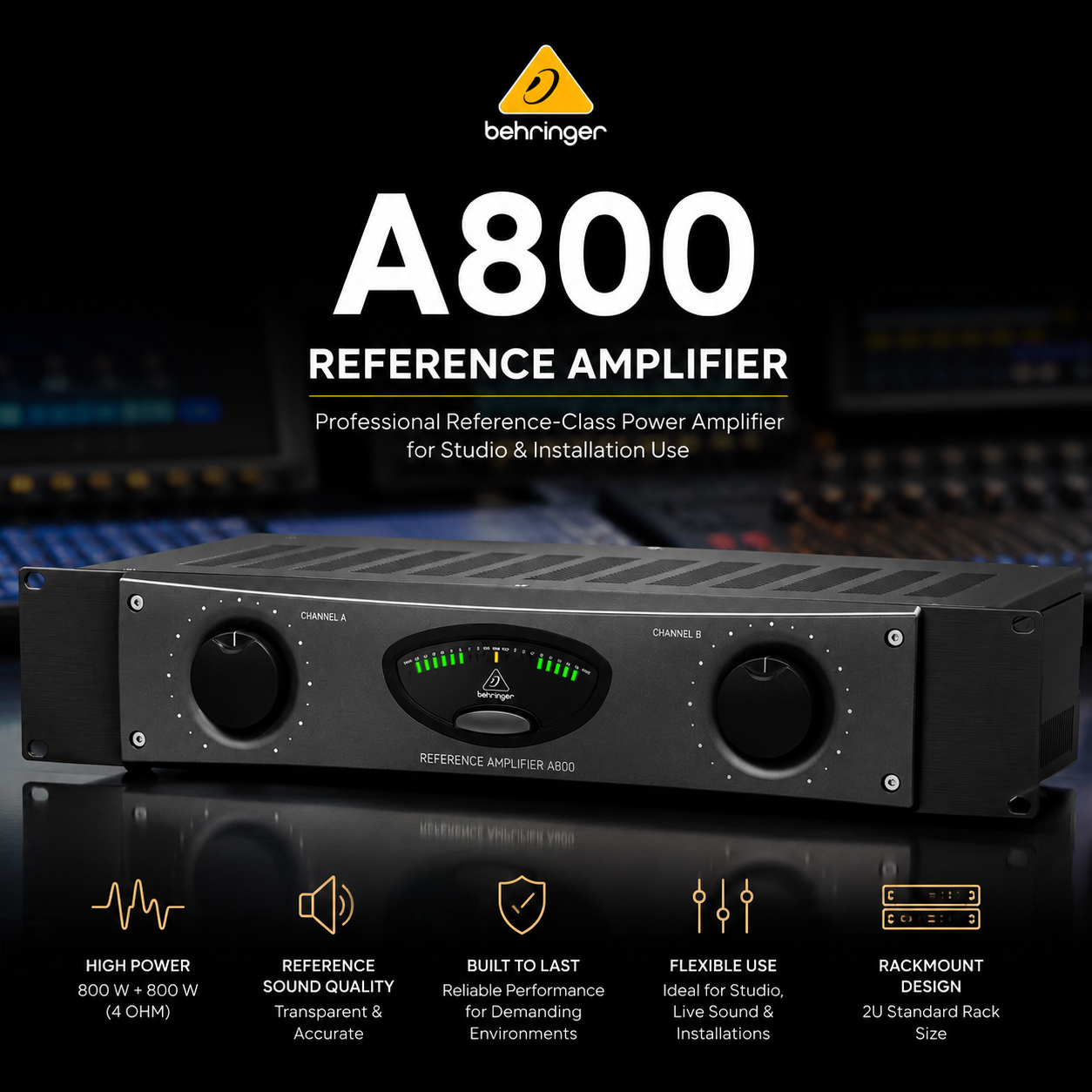 Behringer A800 – Professional Reference-Class Power Amplifier for Studio & Installation Use
