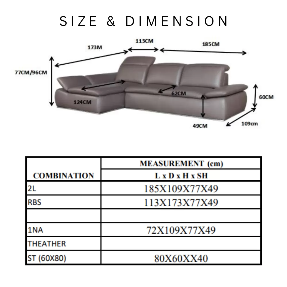 Modern L Shape Sofa Aqua Fabric Thick Half Leather 8388