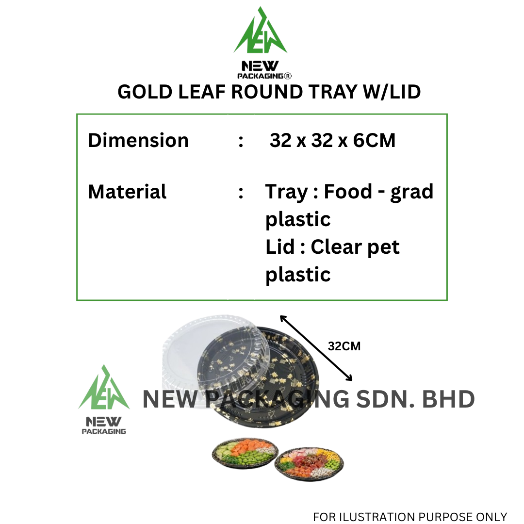 GOLD LEAF ROUND TRAY W/LID