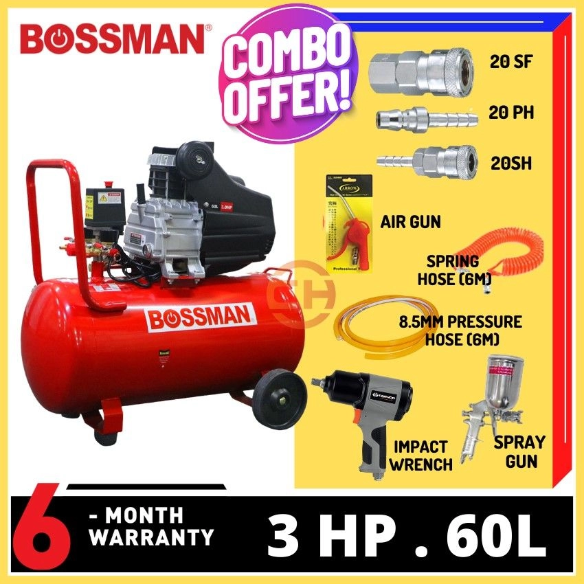 BOSSMAN 3HP 60LITRE 8Bar Direct Driven Air Compressor BAE3060 Combo Set Offer  