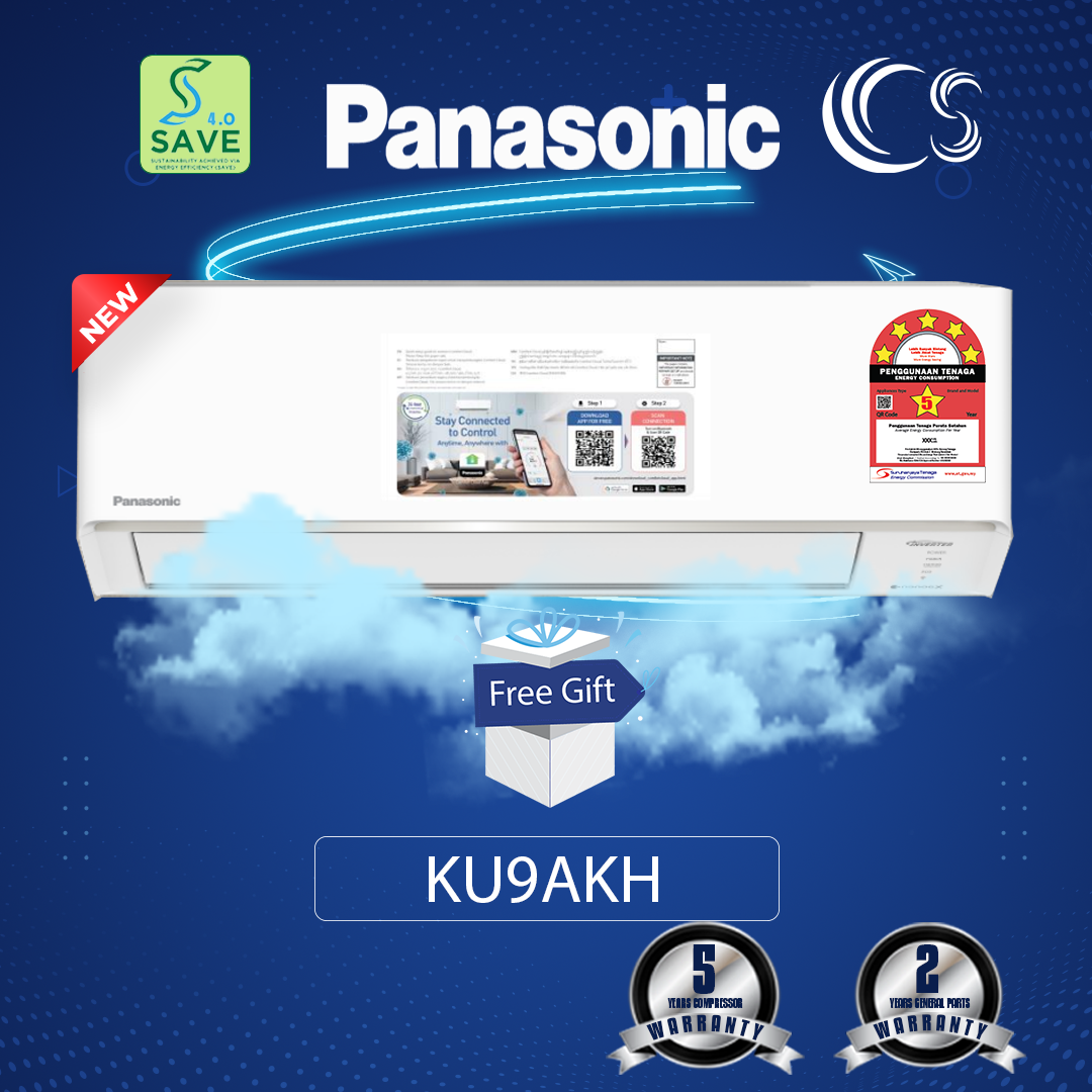 [SAVE 4.0] Panasonic Aircond X-Deluxe Inverter AIRCOND 5 STAR R32 Single-Split Type CS-KU9AKH 1HP /CS-KU12AKH 1.5HP /CS-KU18AKH 2HP /CS-KU24AKH 2.5HP / CS-KU28AKH 3HP Air Conditioner nanoe X + Eco + Ai" Deliver by Seller (Klang Valley area only)