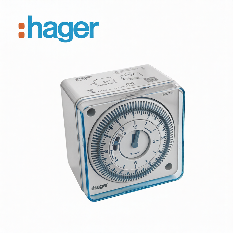 Hager EHN711 24hrs Daily Analog Timer Switch 1 Channel 72x72 With Power Reserve