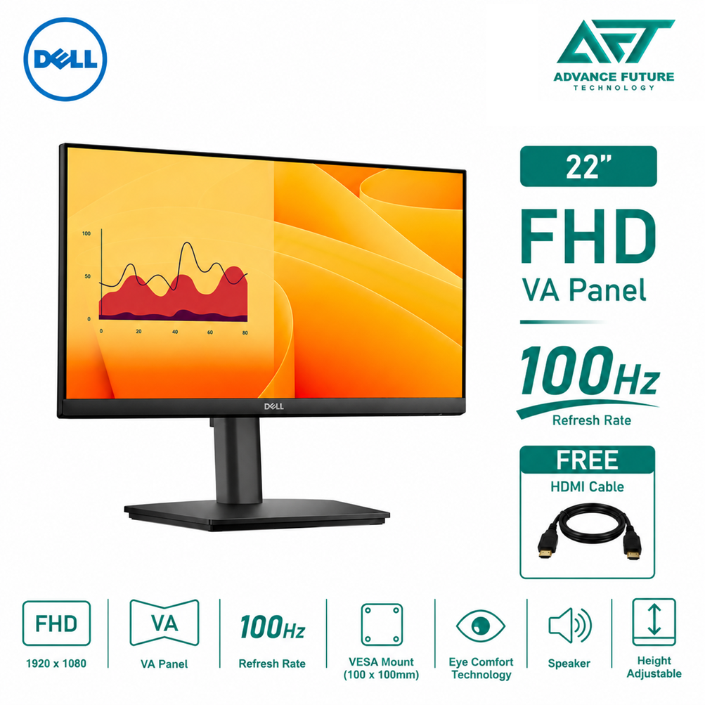 Dell Pro 22 Adjustable Stand E2225HSM 22" FHD VA 100Hz Flat Monitor ( Speaker, HDMI, DP, VGA, 3 Years Warranty )
