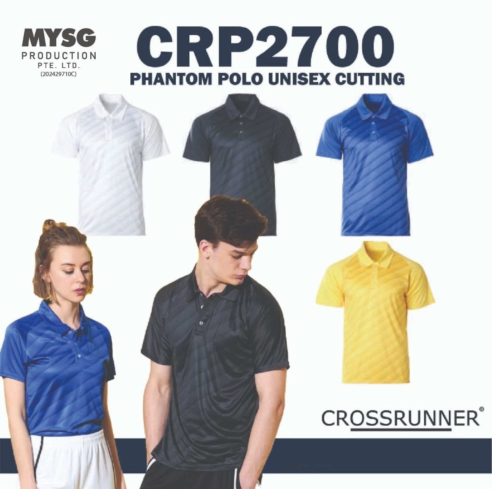 CROSSRUNNER Unisex Phantom Sublimated Polo Jersey - White / Charcoal / Royal / Daisy CRP2700