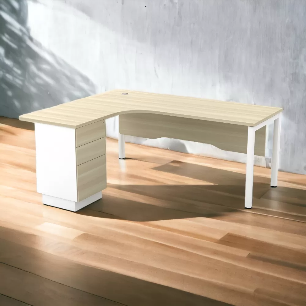 L-Shape Manager Table With Wooden Front Panel and Drawer｜Office Table Penang