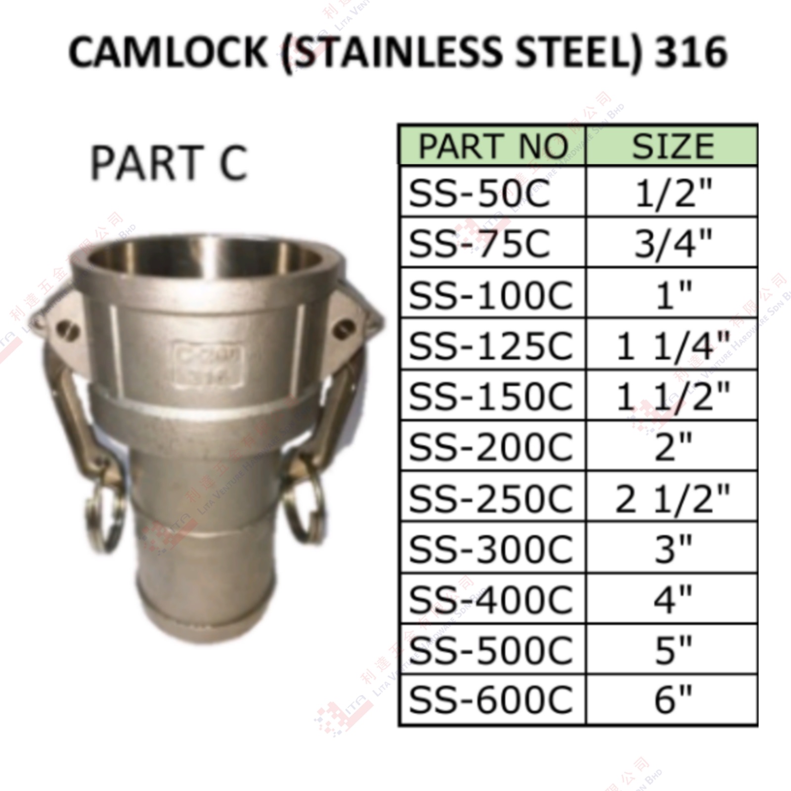 CAMLOCK S.STEEL 316 - SS50C SS75C SS100C SS125C SS150C SS200C SS250C SS300C SS400C SS500C SS600C