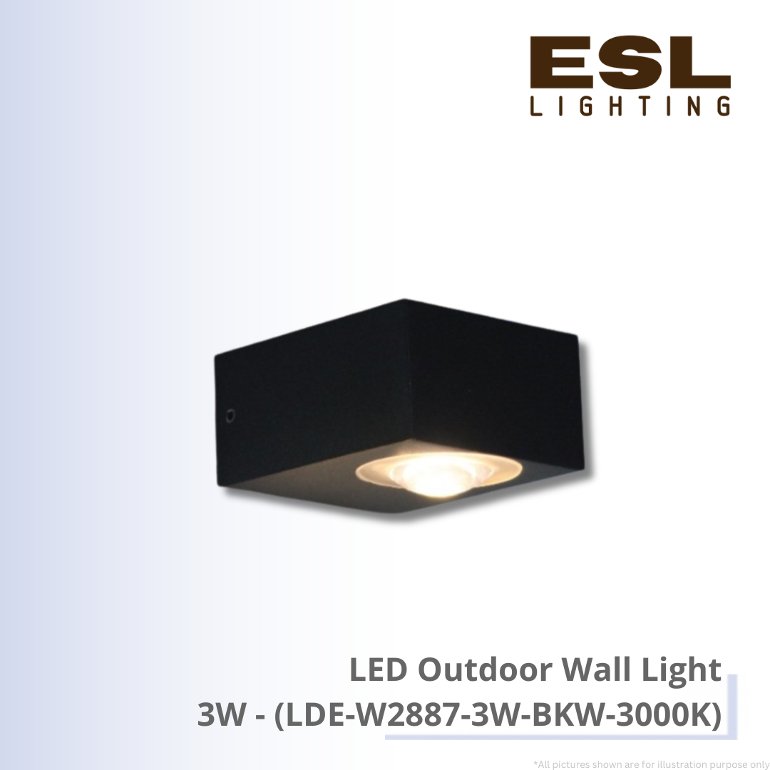 LED Outdoor Wall Light 3W - LDE-W2887-3W-BKW-3000K IP65
