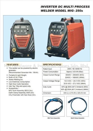 Inverter DC Multi Process Welder Model MIG-250s