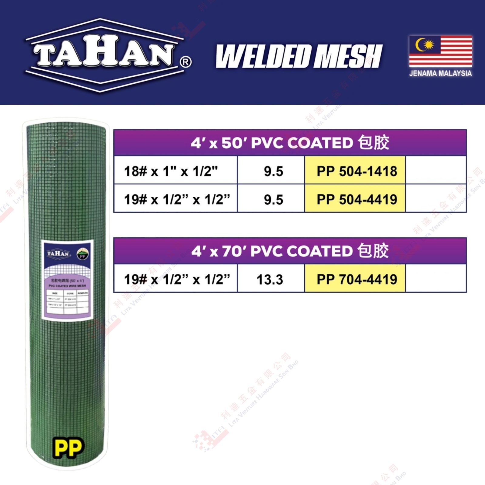 TAHAN BRAND PVC COATED - PP5041418 PP5044419 PP7044419
