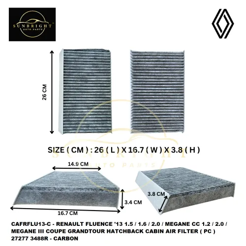 CAFRFLU13-C - RENAULT FLUENCE '13 1.5 / 1.6 / 2.0 / MEGANE CC 1.2 / 2.0 / MEGANE III COUPE GRANDTOUR HATCHBACK CABIN AIR FILTER ( PC ) 27277 3488R - CARBON