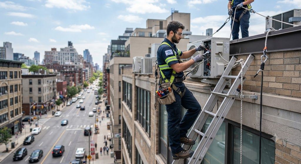 aircond technician working at height safety