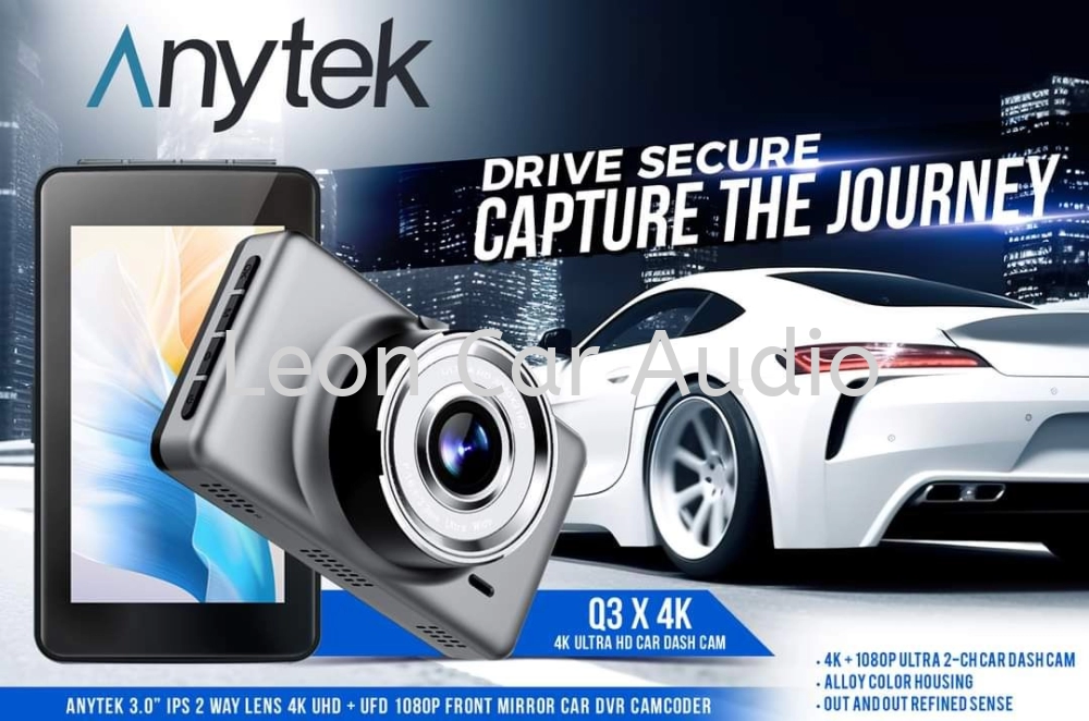 Leon anytek 3" ips Q3 x 4k 2way Lens ultra hd dashcam camera