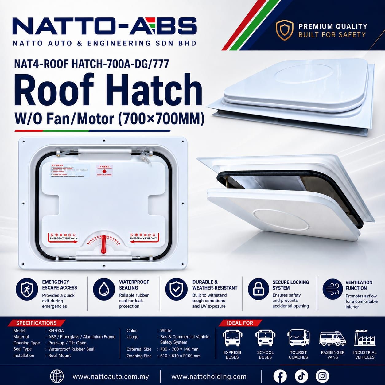 Roof Hatch W/O Fan/Motor (700×700mm)