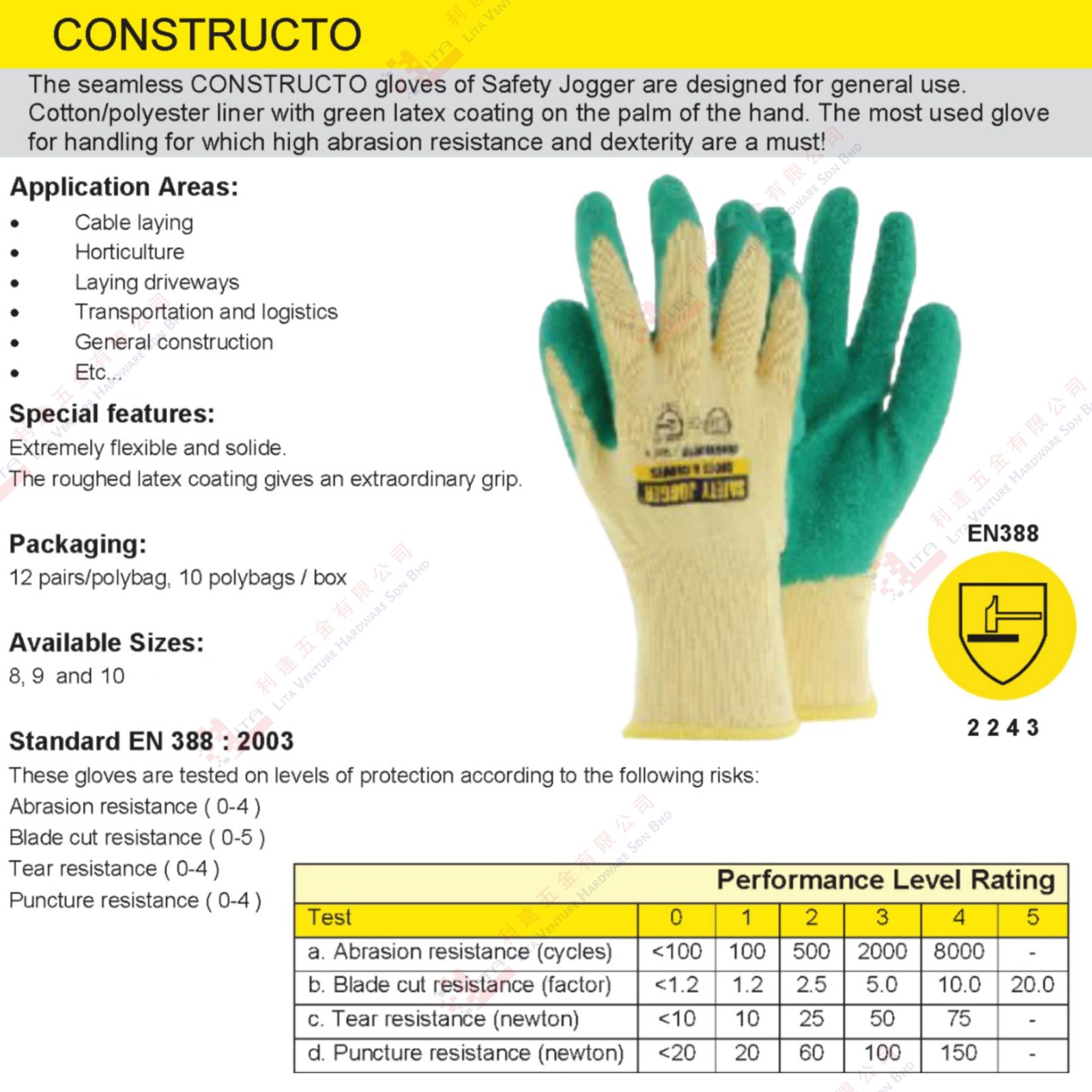 SAFETY JOGGER BRAND CONSTRUCTO SAFETY GLOVES - EN388