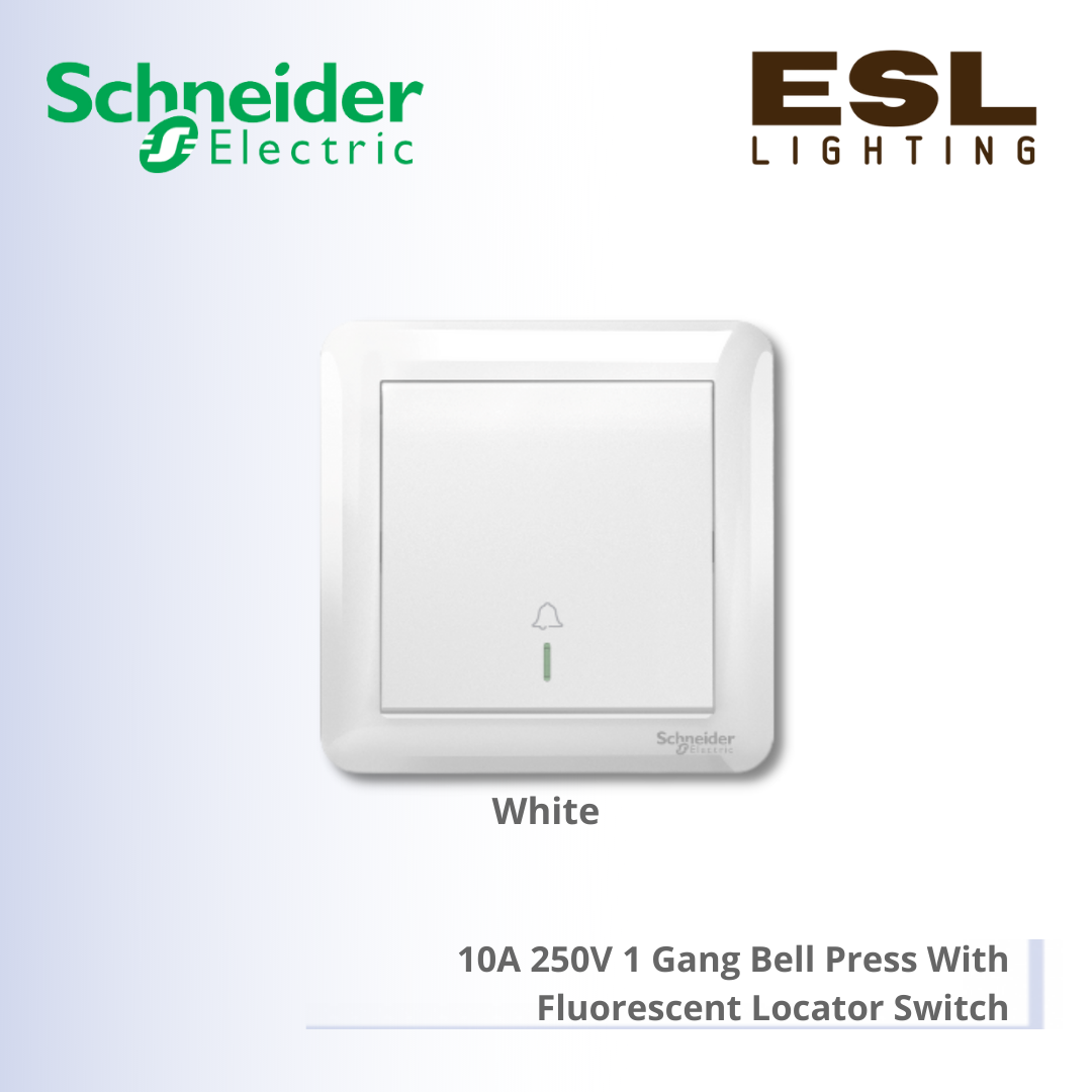 SCHNEIDER Affle Plus 10A 250V 1 Gang Bell Press With Fluorescent Locator Switch - A3G31BBPB_WE_G11