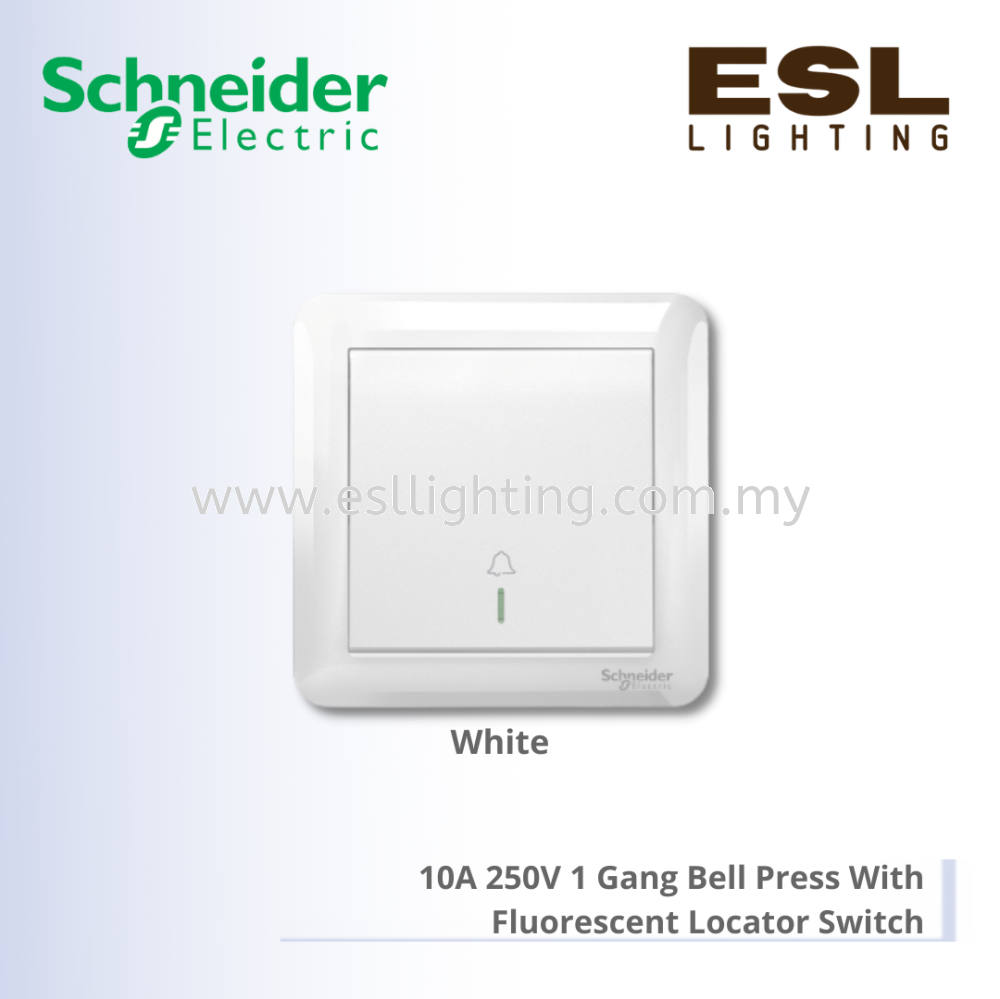 SCHNEIDER Affle Plus 10A 250V 1 Gang Bell Press With Fluorescent Locator Switch - A3G31BBPB_WE_G11
