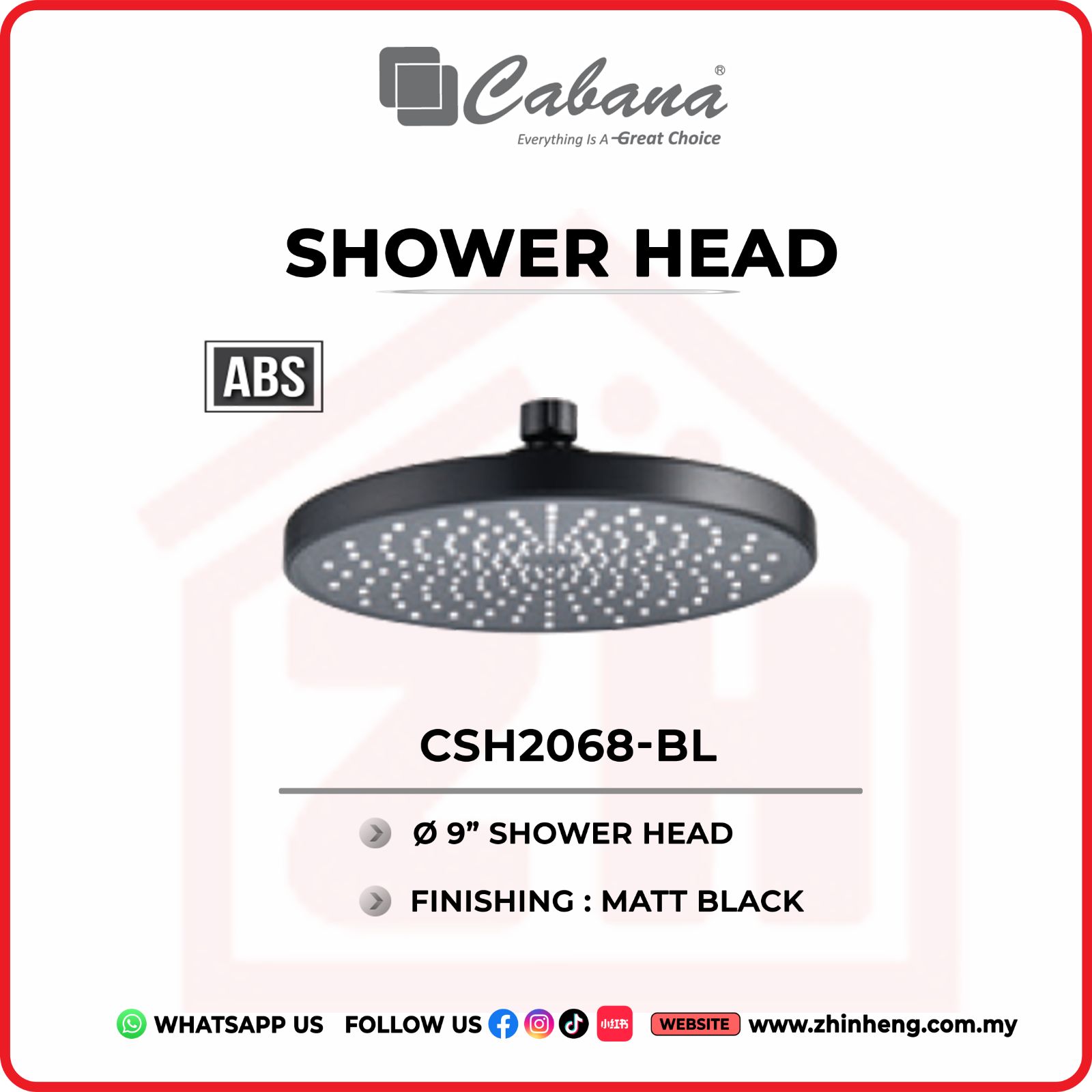 CABANA 9” ROUND SHOWER HEAD   CSH2068-BL