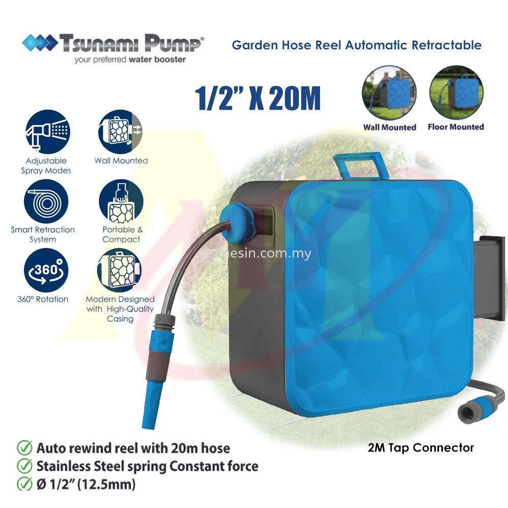 Tsunami Pump HC-20 1/2 X 20m Automatic Retractable Garden Hose