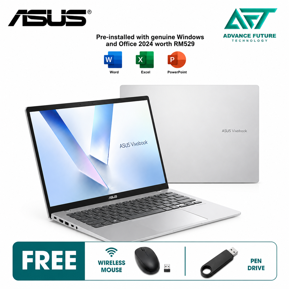 Asus VivoBook 14 A1407C-ALY147WS 14" WUXGA Laptop Cool Silver ( Intel Core Ultra 5 225H, 16GB, 512GB SSD, Intel, W11, H&S 2024&M365 )