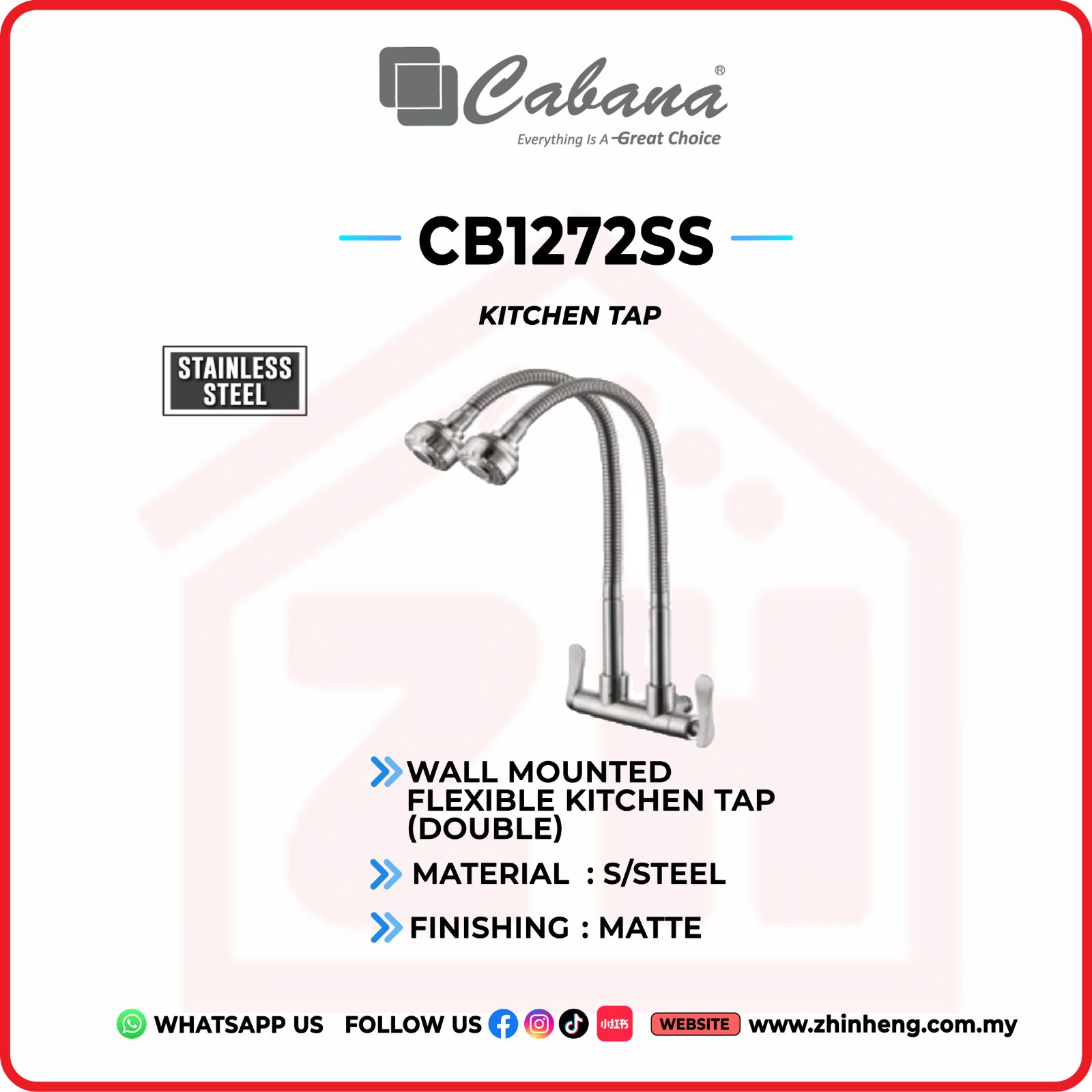 CABANA Wall Mounted Kitchen Tap (Double) CB1272SS