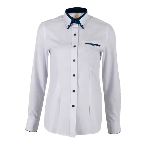 Female Cotton Polyester Oxford Button-Down Collar Long Sleeve Shirt F143
