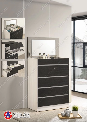 CD9065 (3'ft) Black / White Two-Tone Modern 5-Drawer Chest with Open Top Mirror
