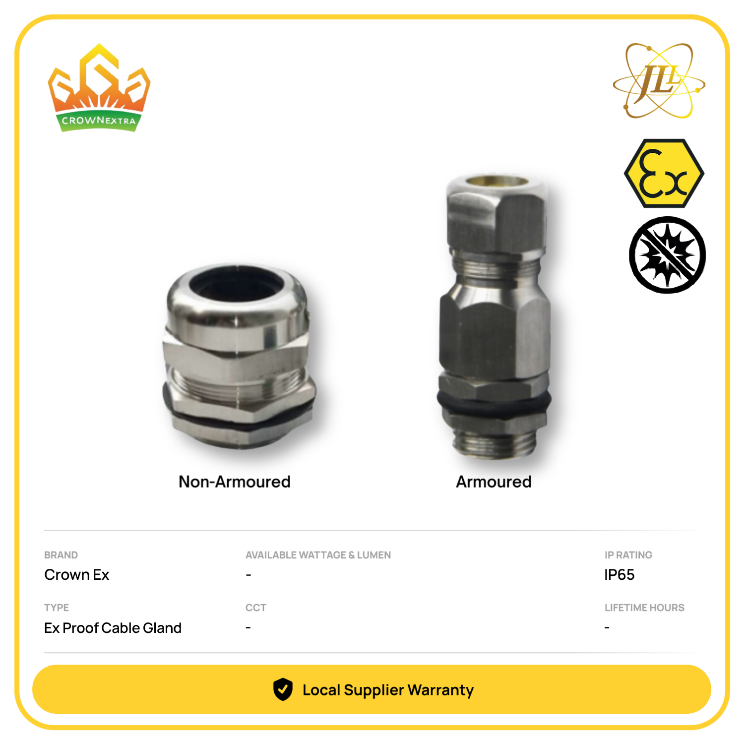 CROWN EX BDM SERIES EXPLOSION PROOF CABLE GLAND NON-ARMOURED/ARMOURED ZONE 1&2, ZONE 20,21&22 [STAINLESS STEEL, NICKEL PLATED BRASS & GALVANIZED CARBON STEEL]