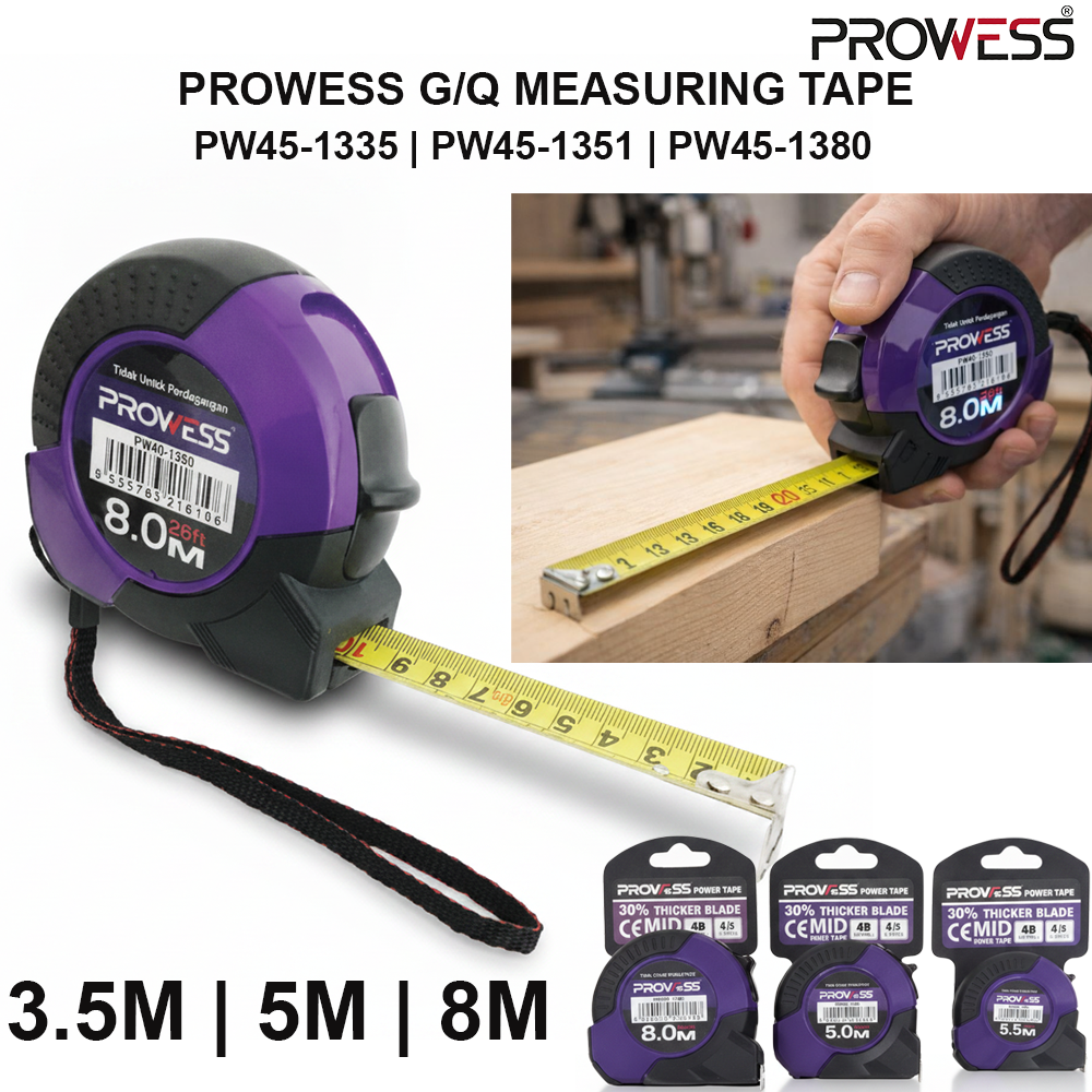 PROWESS G/Q MEASURING TAPE | RETRACTABLE STEEL MEASURING TAPE | PROFESSIONAL MEASUREMENT TOOL 3.5M | 5M | 8M ( PW45-1335 | PW45-1351 | PW45-1380 )