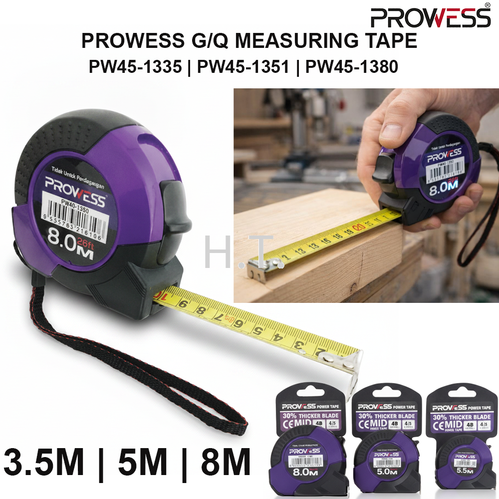 PROWESS G/Q MEASURING TAPE | RETRACTABLE STEEL MEASURING TAPE | PROFESSIONAL MEASUREMENT TOOL 3.5M | 5M | 8M ( PW45-1335 | PW45-1351 | PW45-1380 )