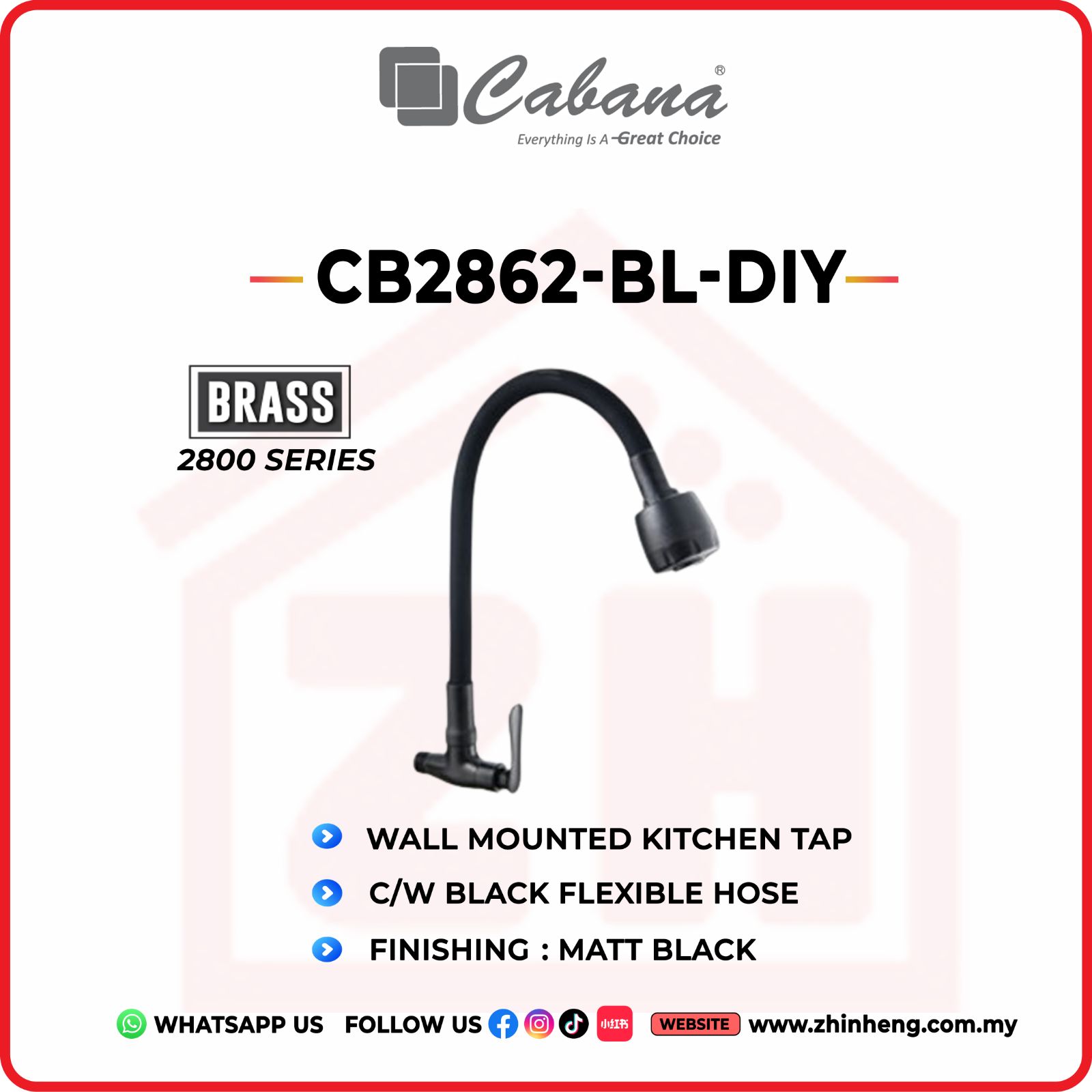 CABANA Wall Mounted Kitchen Tap CB2862-BL