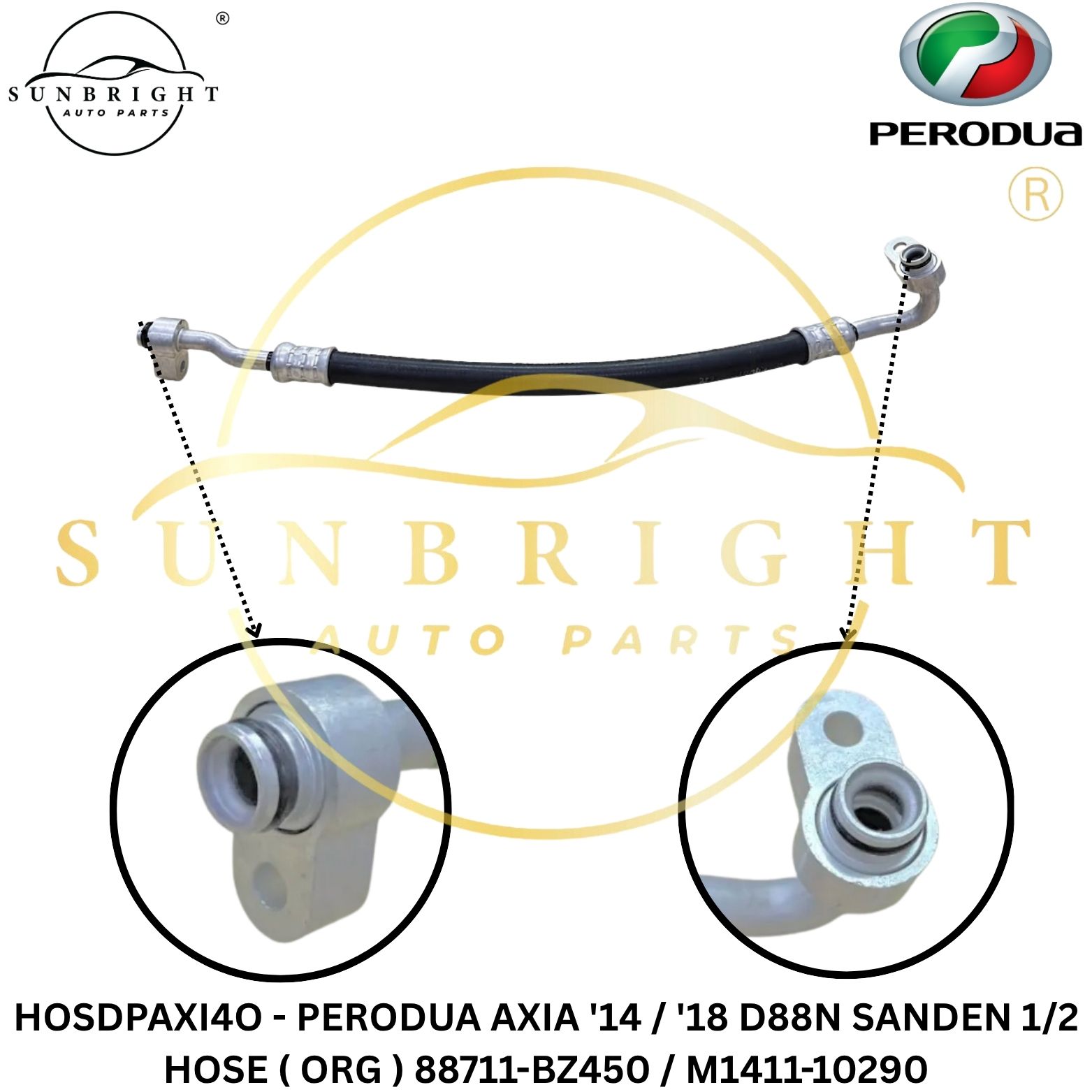 HOSDPAXI4O - PERODUA AXIA '14 / '18 D88N SANDEN 1/2 HOSE ( ORG ) 88711-BZ450 / M1411-10290