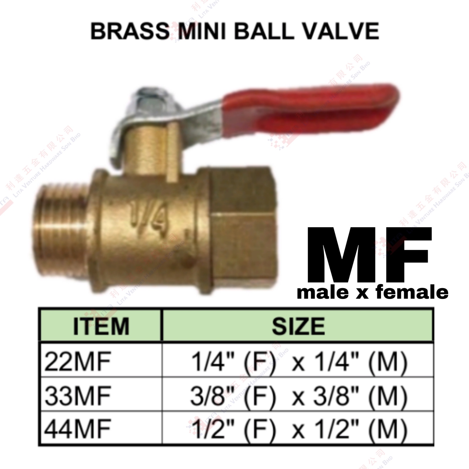 BRASS MINI BALL VALVE MF - 22MF 33MF 44MF