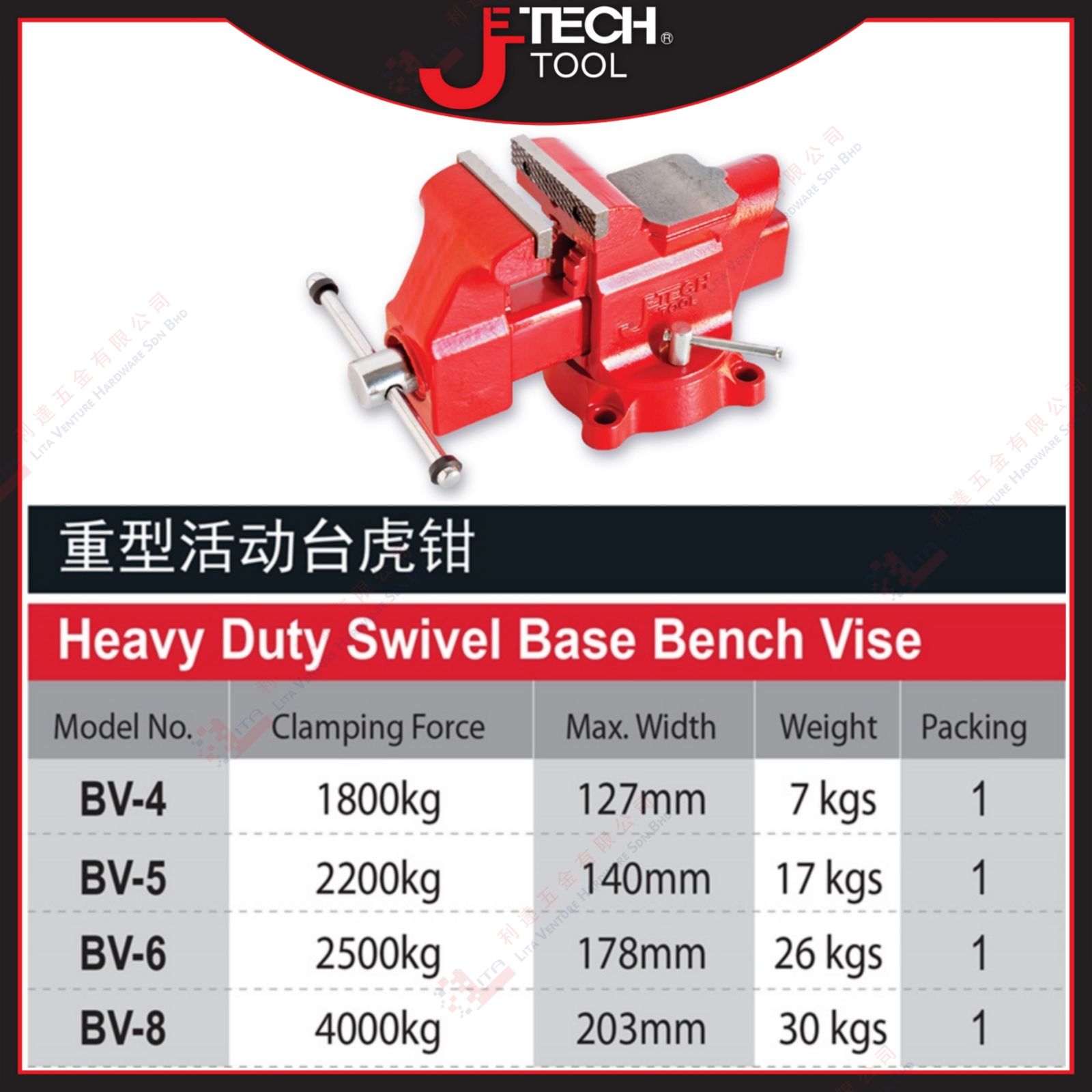 JTECH BRAND HEAVY DUTY SWIVEL BASE BENCH VISE - BV4 BV5 BV6 BV8